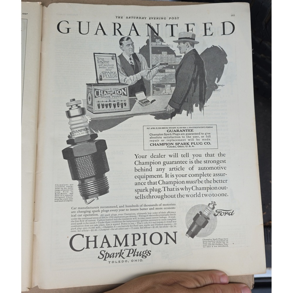 1927 Champion Spark Plugs Vintage print Advertisement